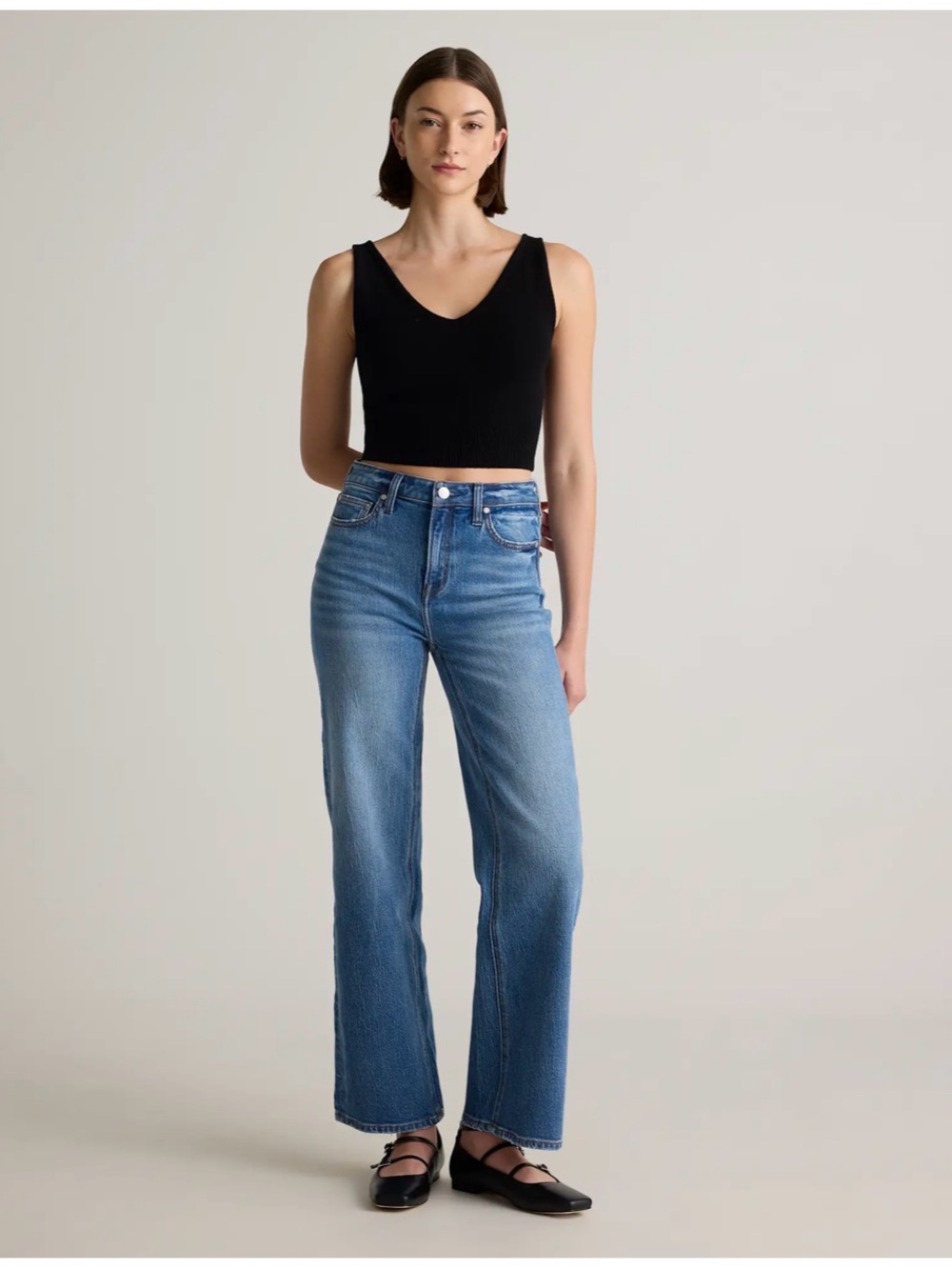 Quince Bella Stretch Relaxed Straight Jeans Short Atlantic Blue